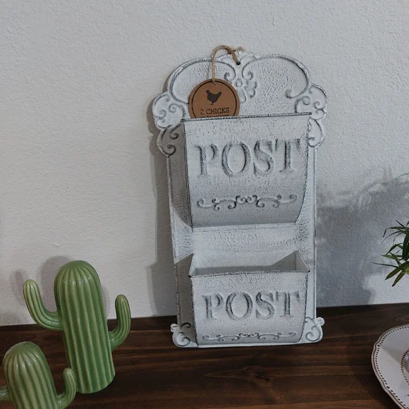 White Vintage Style French Country Mail Slot Wall Planter Decorative Post Box